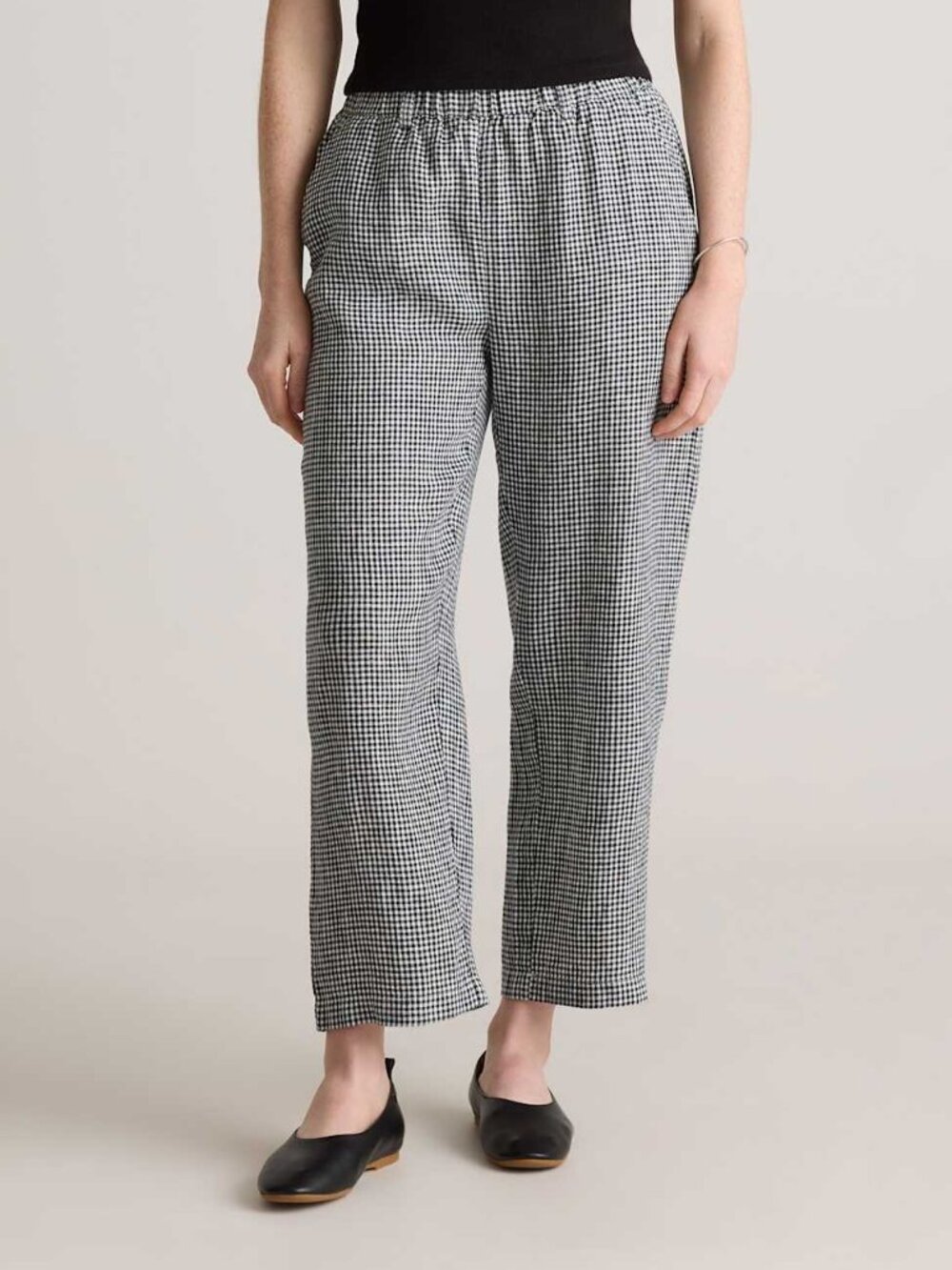Quince Women's Classic Mini Gingham 100% European Linen Pants In Size S NWT